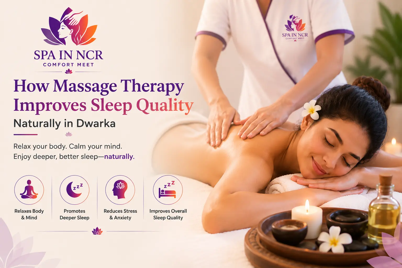 Massage therapy in Dwarka improving sleep quality naturally — Swedish massage, deep tissue, aromatherapy, and stress relief
